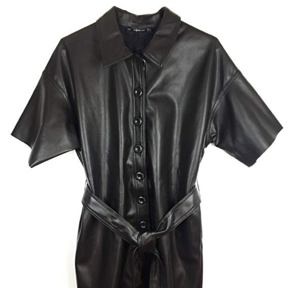 ZARA WOMAN FAUX LEATHER SHIRT DRESS